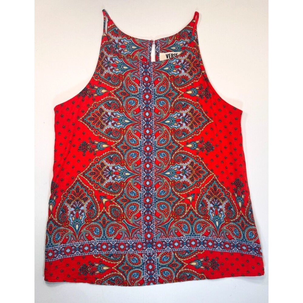 Verse Alecto Halter Tank Top Womens XS Red Blue Paisley‎ Boho Festival Flowy USA